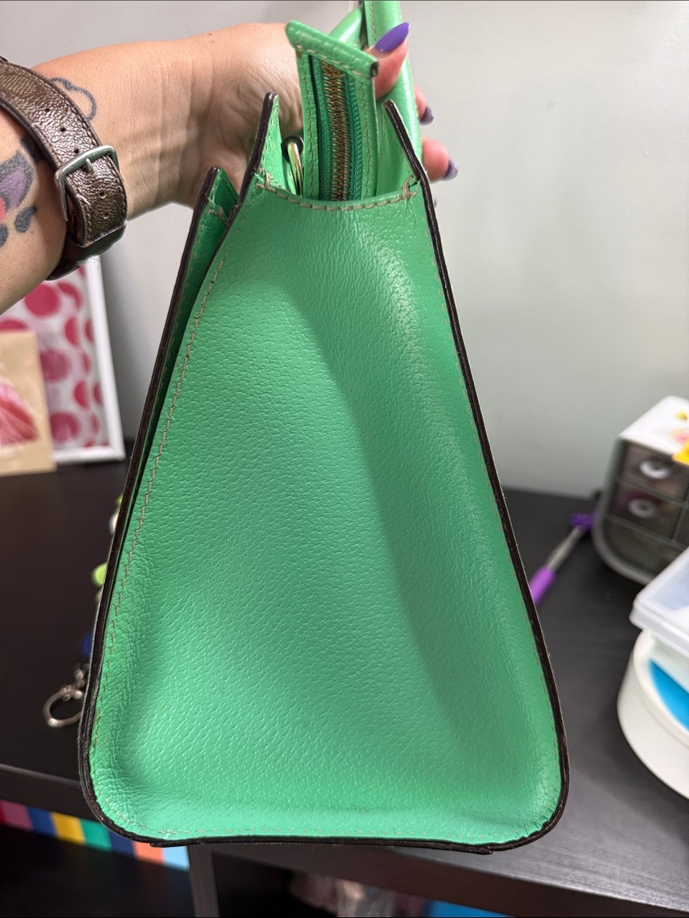 kate spade Wellesley Quinn Emerald Green Leather Satchel with Playful Charm - Picture 5 of 15
